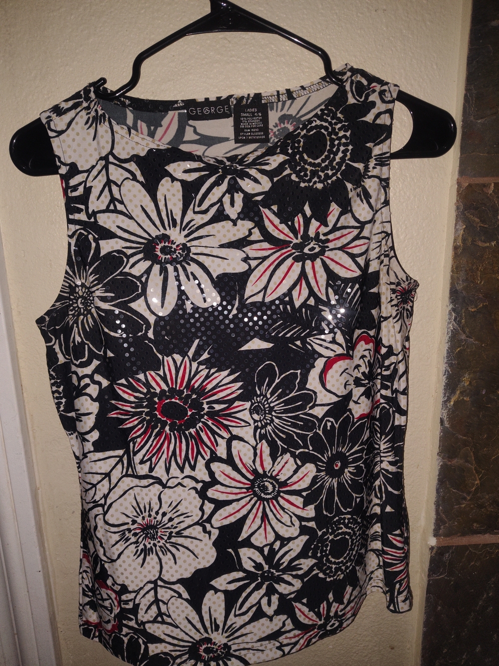 George Floral Sleeveless Top - Black White with Red Accents